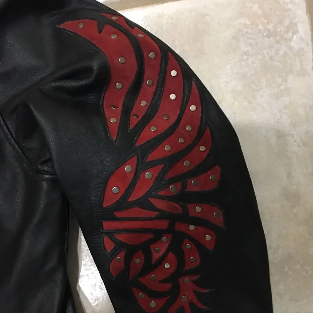 HARLEY DAVIDSON WOMENS SANTA CRUZ Black LEATHER JACKET suede eagle print sleeves